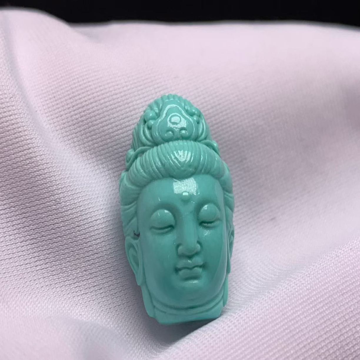 湖北十堰原矿绿松石精工观音头配饰百搭天地孔12.6mm