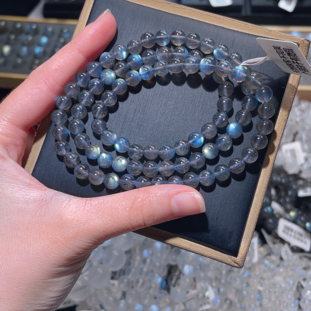 未镶嵌长石手链马岛多圈黑体灰月光6mm+