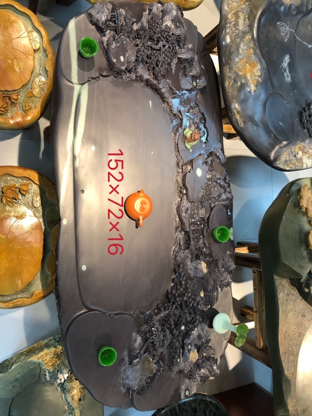 精品端砚茶台天然石头雕刻精细