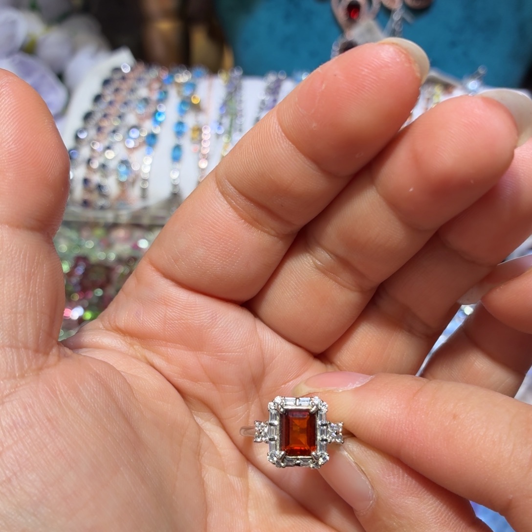 黄晶戒指银S925镶嵌