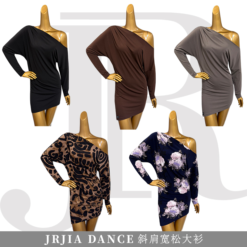 JIA.DANCE新款长袖斜肩宽松拉丁舞大衫上衣国标舞练功服女R188