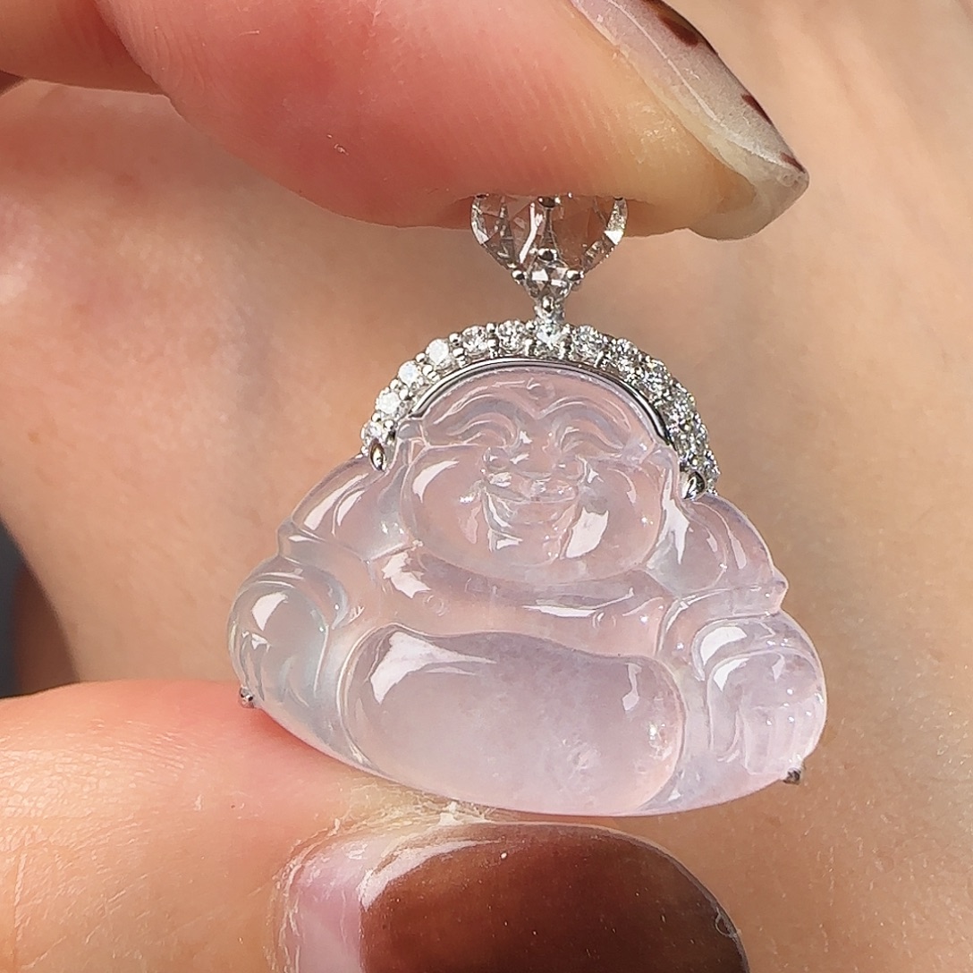 翡翠18K金镶嵌颈饰高冰佛公