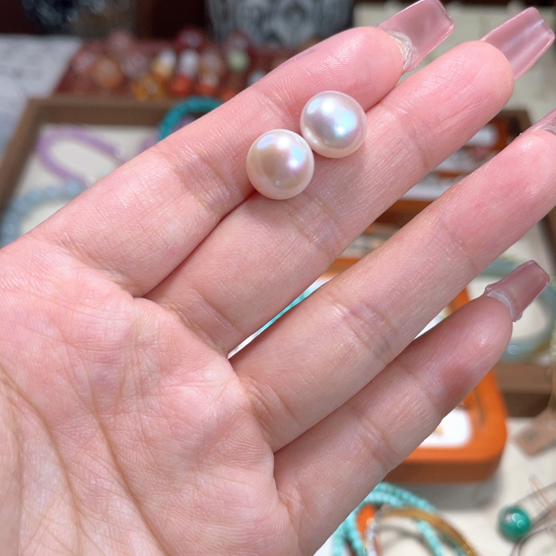 淡水珍珠耳钉银S925镶嵌