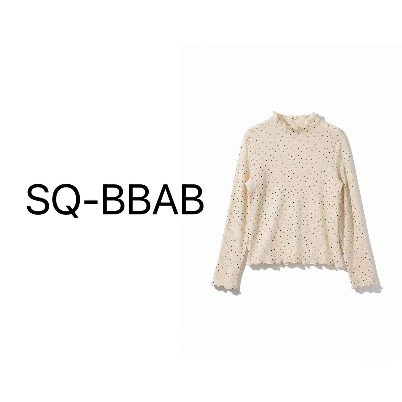 W3611大码女木耳边波点打底衫小衫