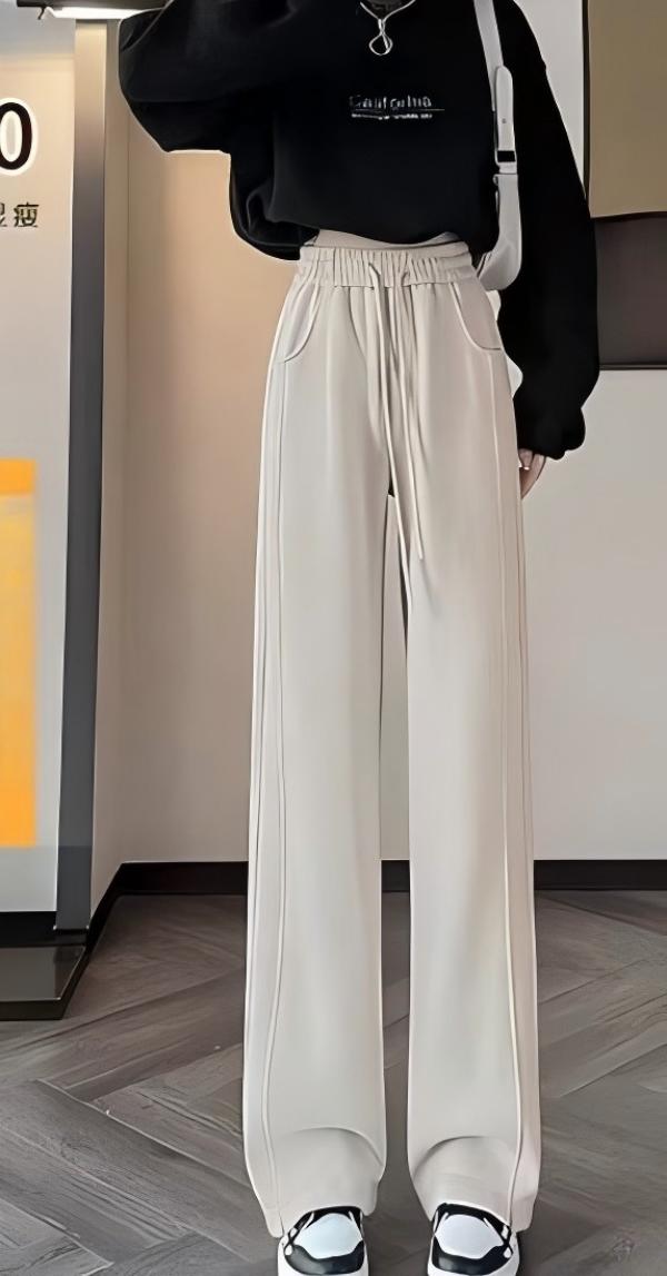 3829女士高腰加绒休闲卫裤阔腿裤YD三楼