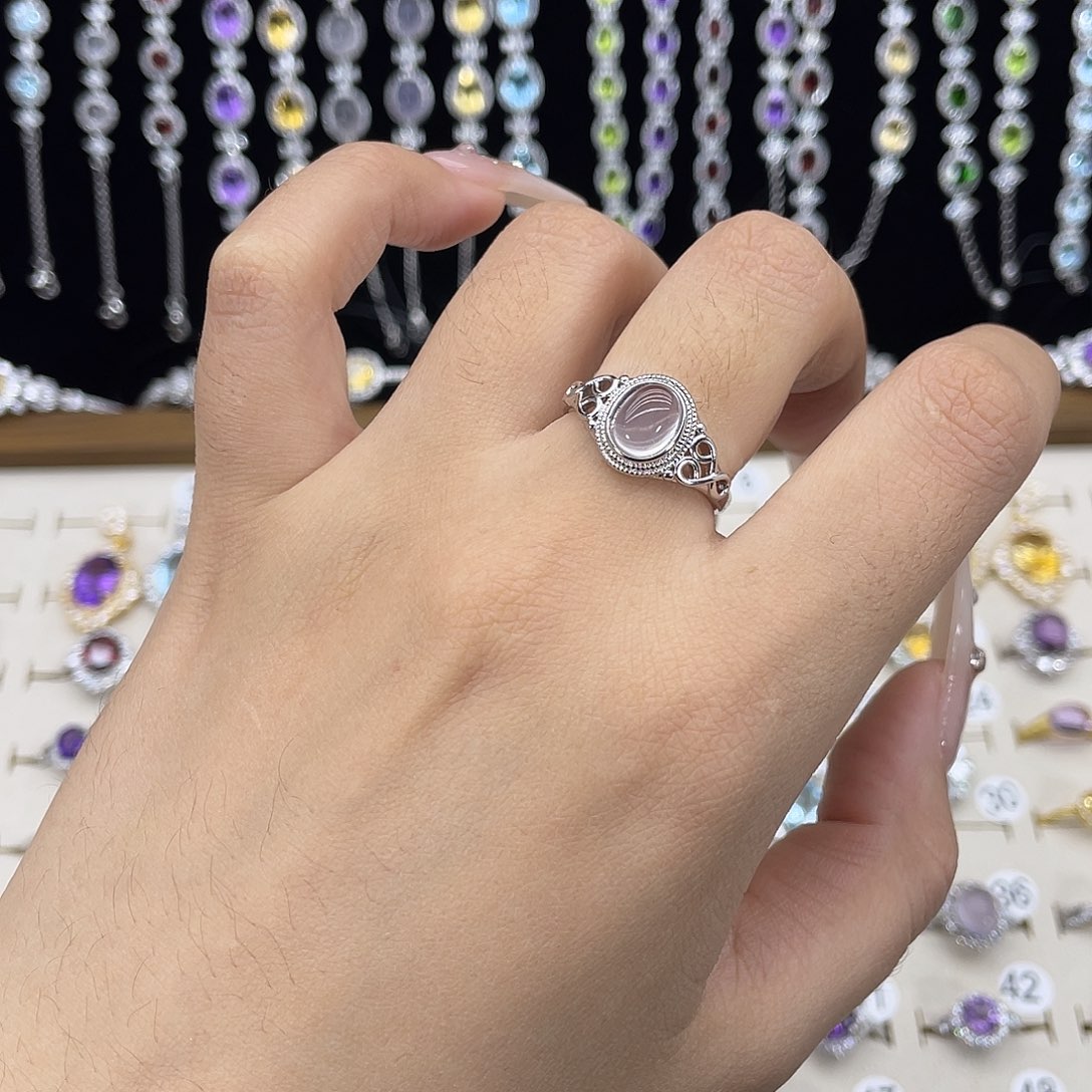 芙蓉石银S925镶嵌戒指