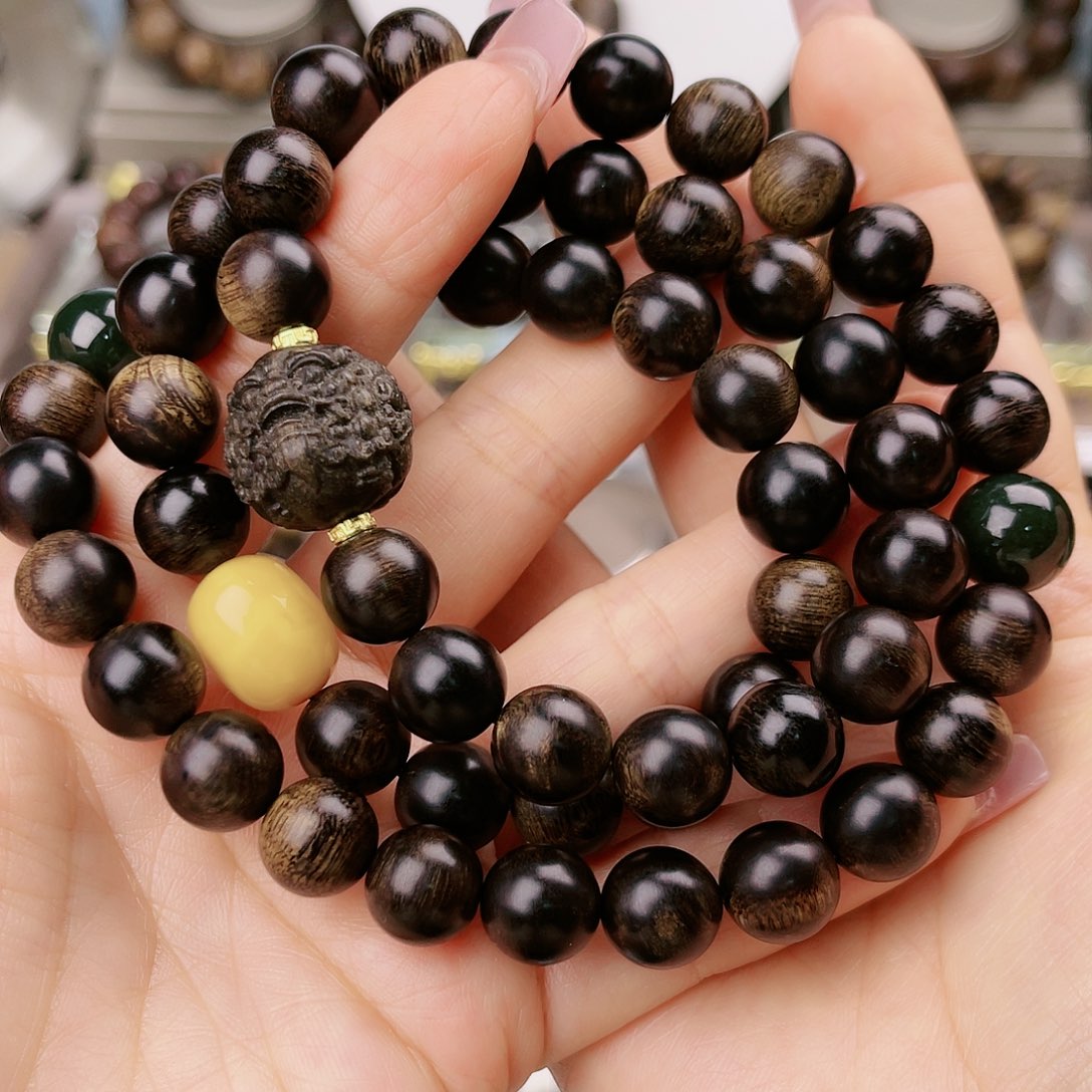 沉香手串熟**风帝王紫棋玉化老料满樱子瘤疤1.0