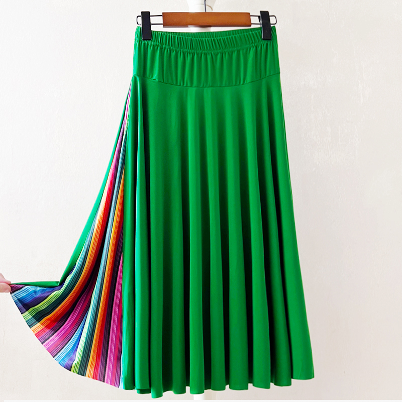 夏季跳舞裙半身裙大摆妈妈中长裙中老年广场舞裙子松紧腰交谊舞裙