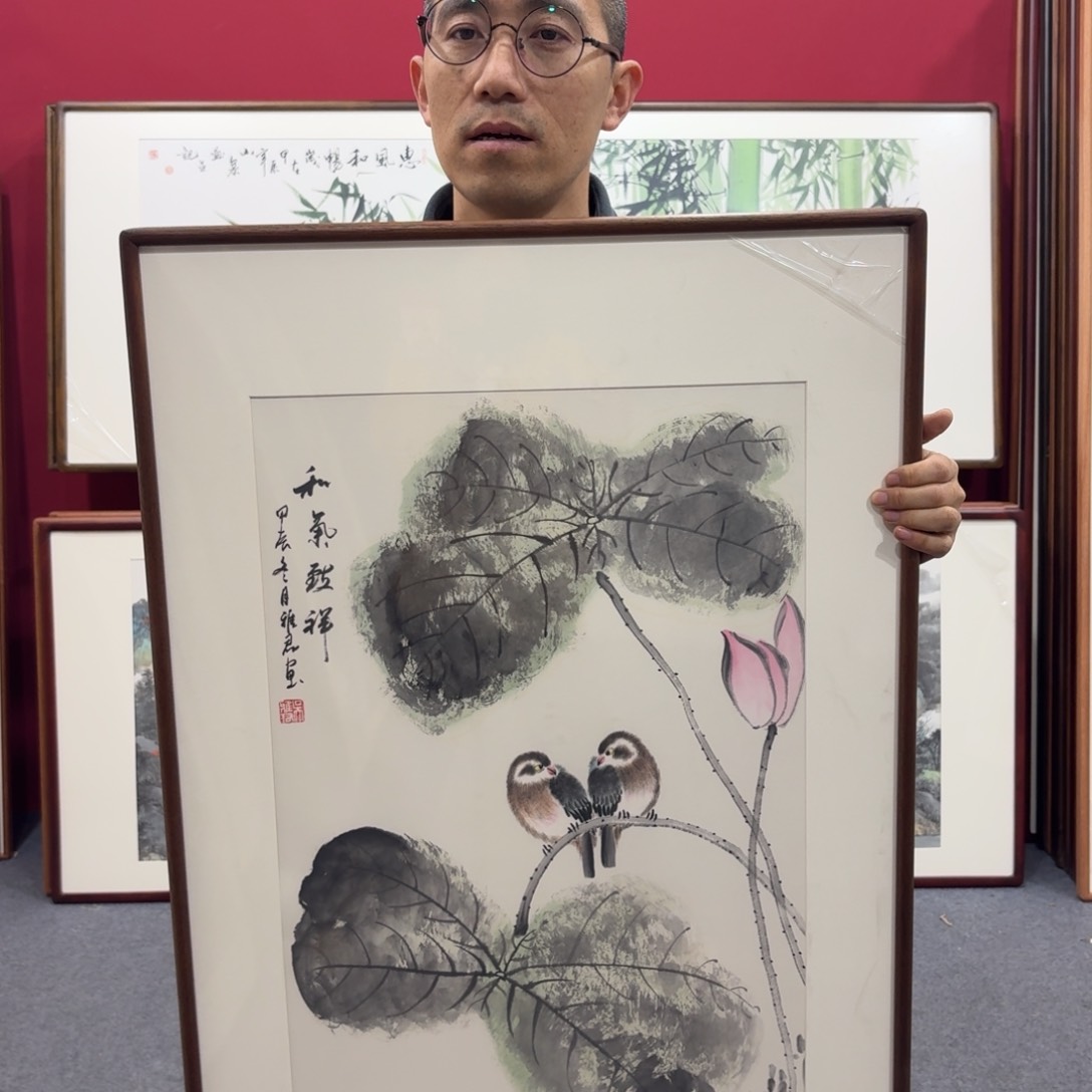 国画手绘作品带框