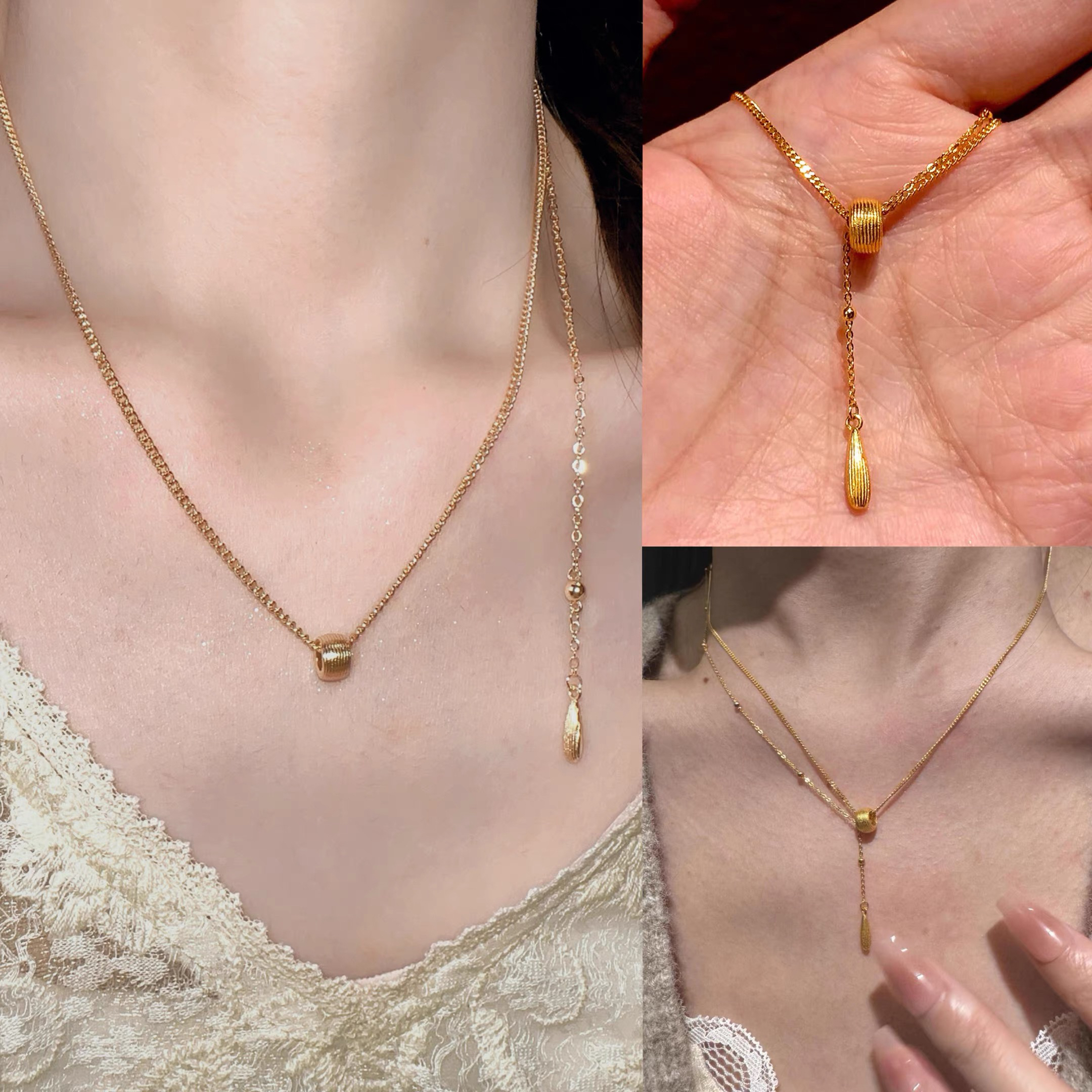 合金项链 十里间【洛神之泪】法式奢华高级感双层路路通项链锁骨链