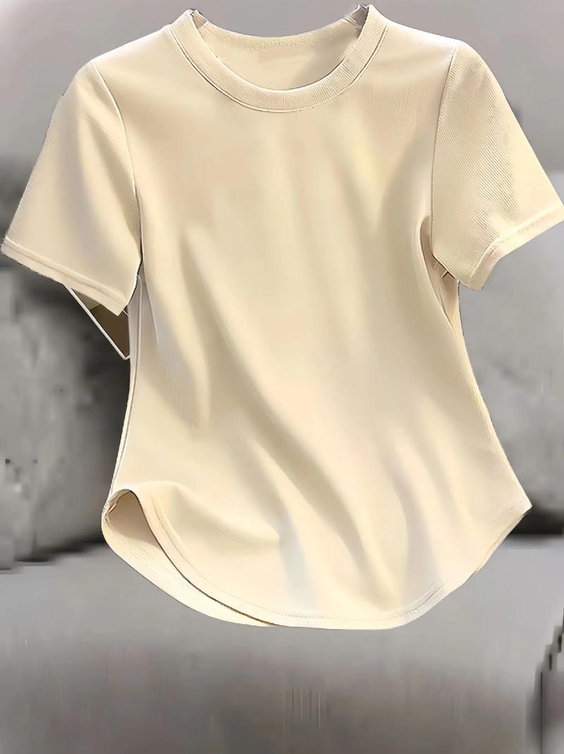 短袖宽松女韩版白色螺纹短袖T恤纯色韩版气质百搭