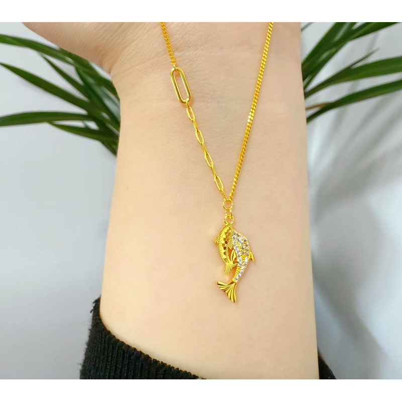 坠链均足银 碎冰满钻双海豚AB项链6013精美