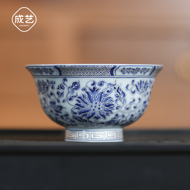 覆银青莲陶瓷茶杯专用茶具个人茶杯高档压手杯茶杯主人杯普洱杯