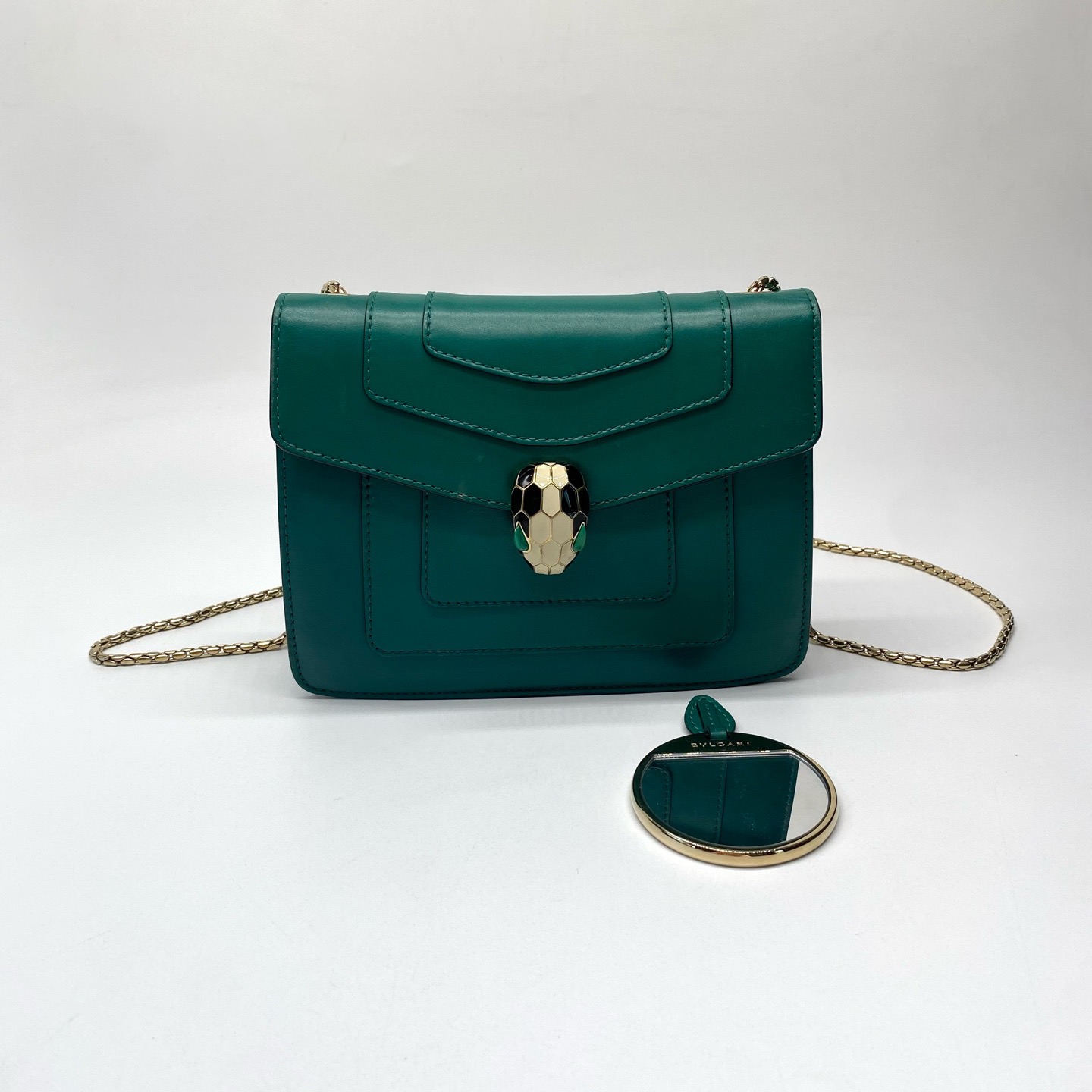 99新 BVLGARI/宝格丽 Serpenti Forever祖母绿舌头小号带镜dx1973