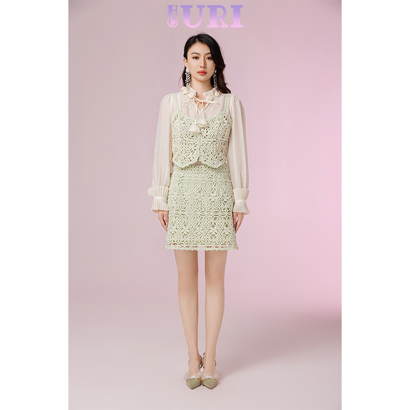 HOURI/海蕾琳春季新款淑女高品质水溶花边女包臀短裙蕾丝半身裙