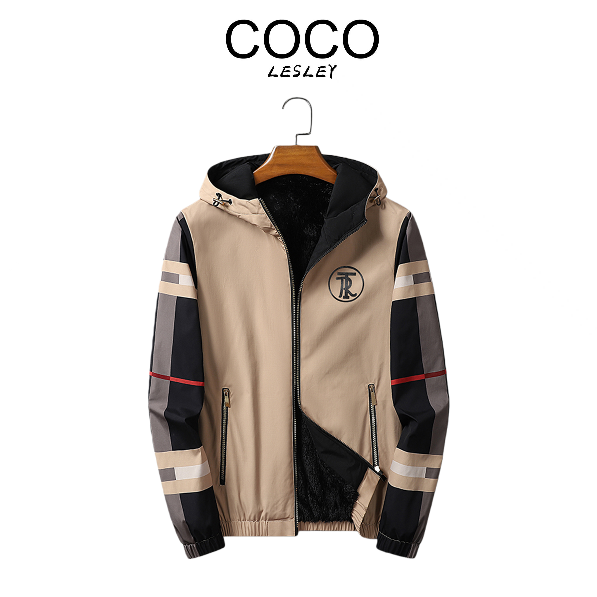 【COCO LESLEY】冬季加绒男士合体型夹克防风连帽本布下摆外套