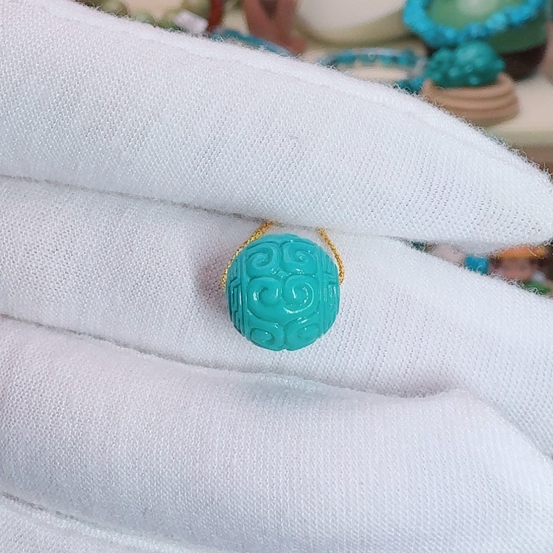 绿松石未镶嵌珠宝奇石精工回纹圆珠