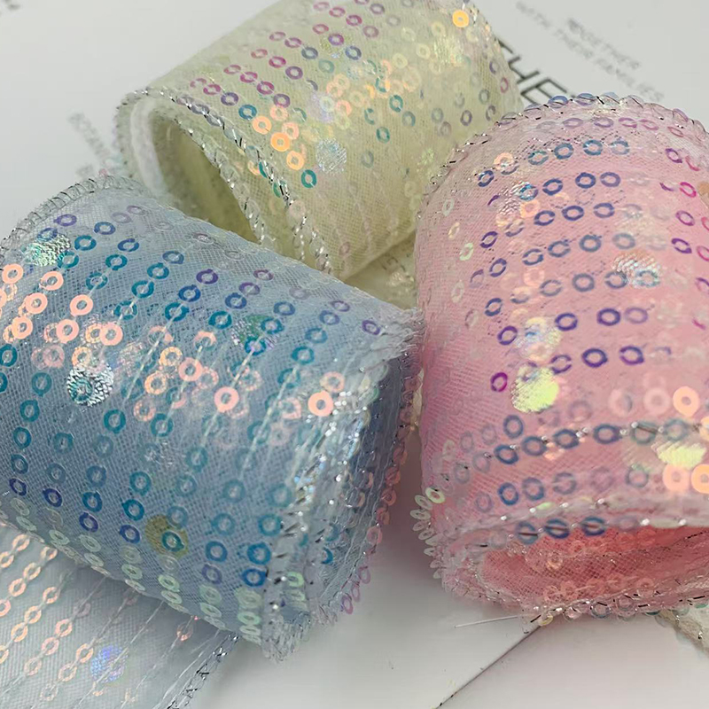 5.5cm拷边满版亮片圆片鱼鳞片闪片织带DIY蝴蝶结发饰辅料手工材料