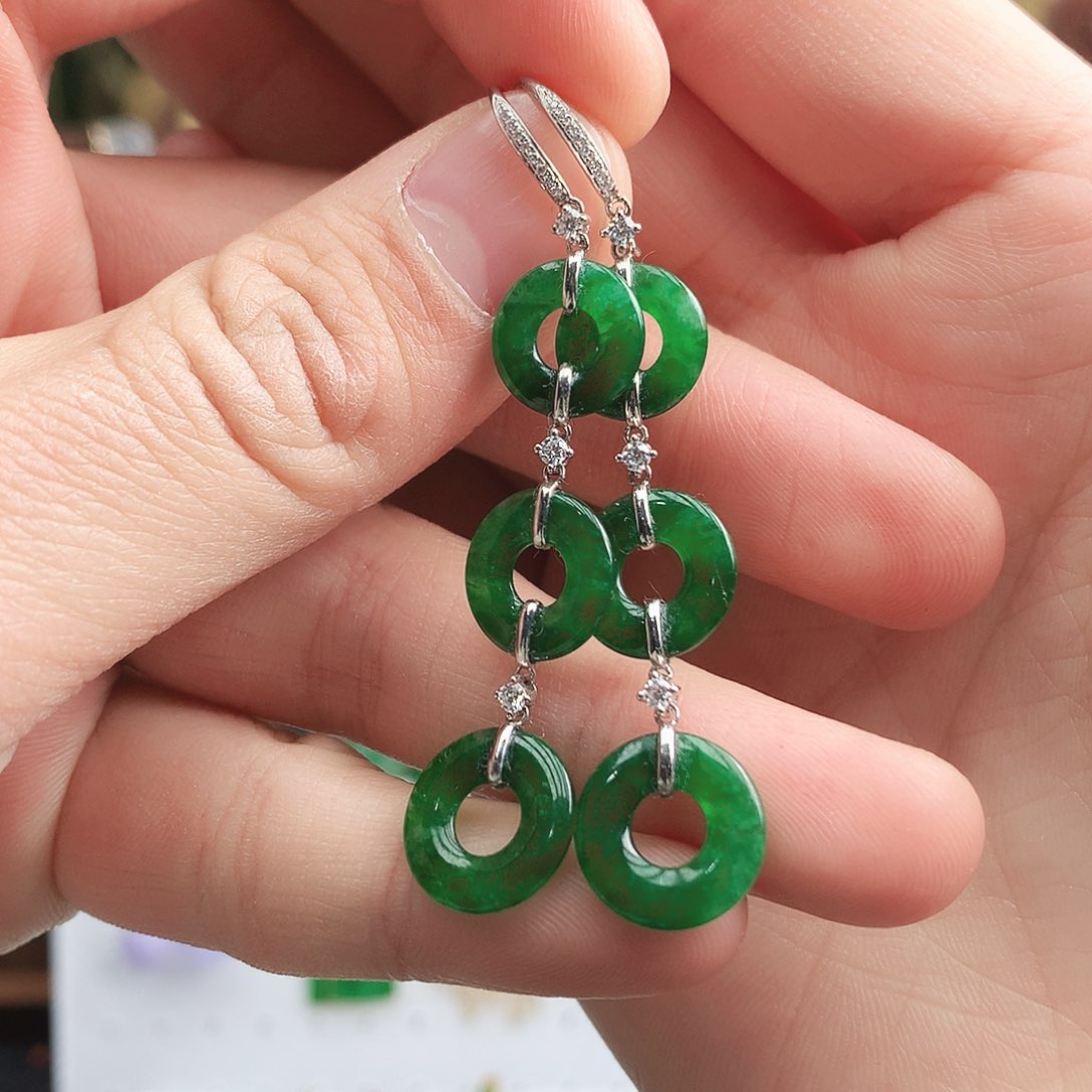 翡翠耳饰18K金镶嵌耳饰