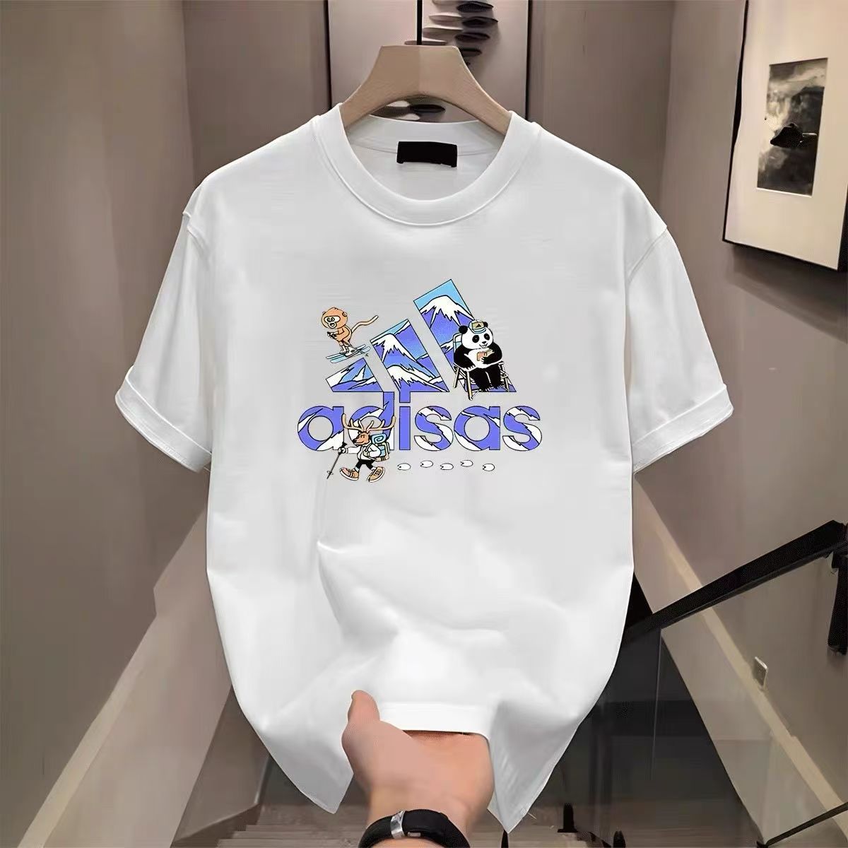 新款男士圆领短袖t恤潮流个性半袖2025夏季圆领正肩日常