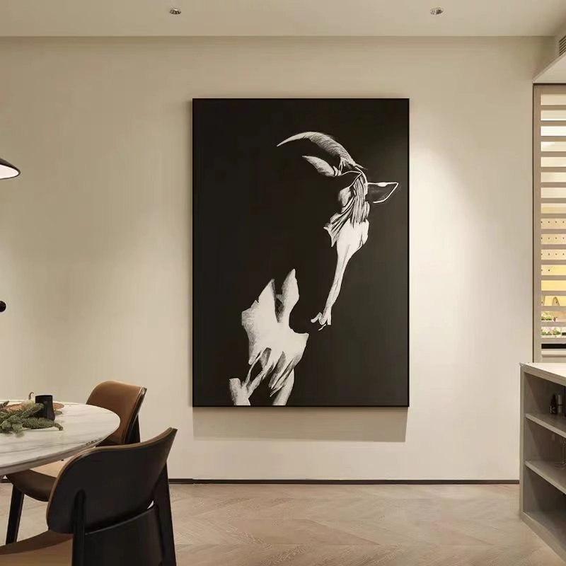 【黑色骏马】高级感简约客厅装饰画壁画黑白沙发背景墙挂画马到成功