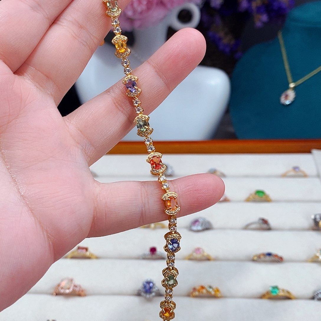 蓝宝石手链银S925镶嵌