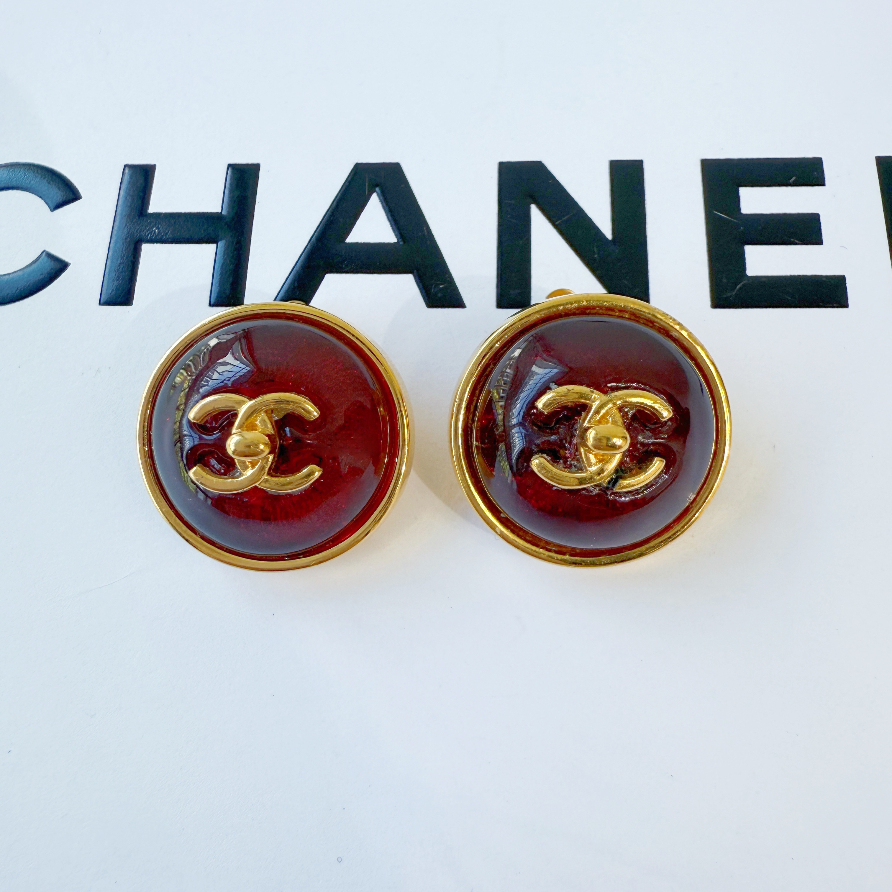 95新 Chanel/香奈儿 Chanel vintage香奈儿中古书包扣红琉璃耳夹