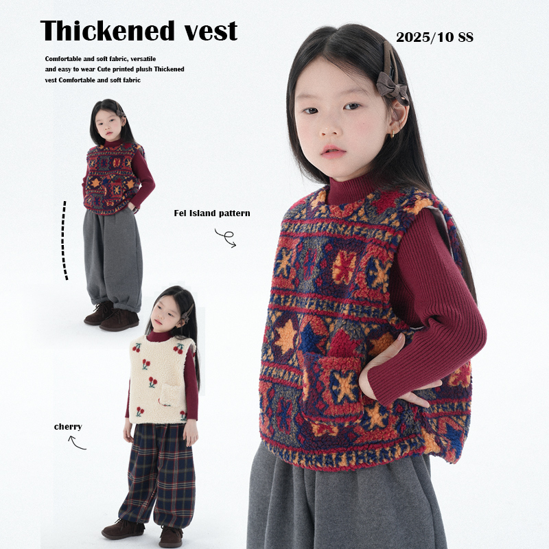 史豌豆女童可爱满印毛绒加厚马甲 Y4542