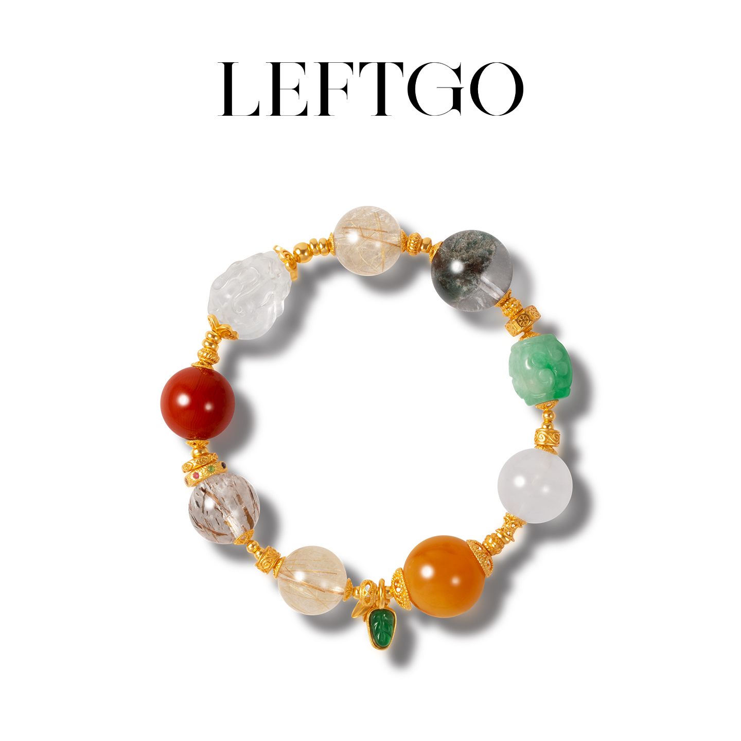 LEFTGO左戈天然老蜜蜡水晶南红手串女S925银镀金多宝多样性发一件