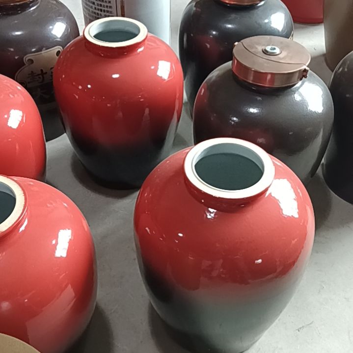 缸菲*50斤酒坛红色二个带金属盖