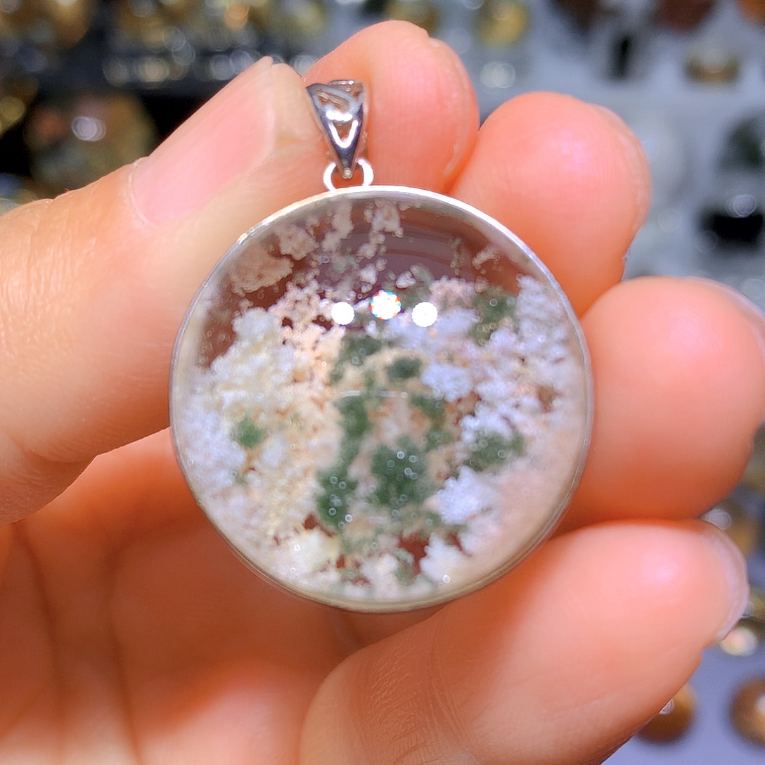 水晶吊坠银S925镶嵌天然水晶