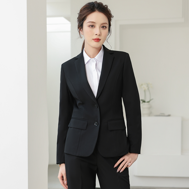 春秋新款职业装西服套装女藏青小西装正装面试物业前台工作服外套