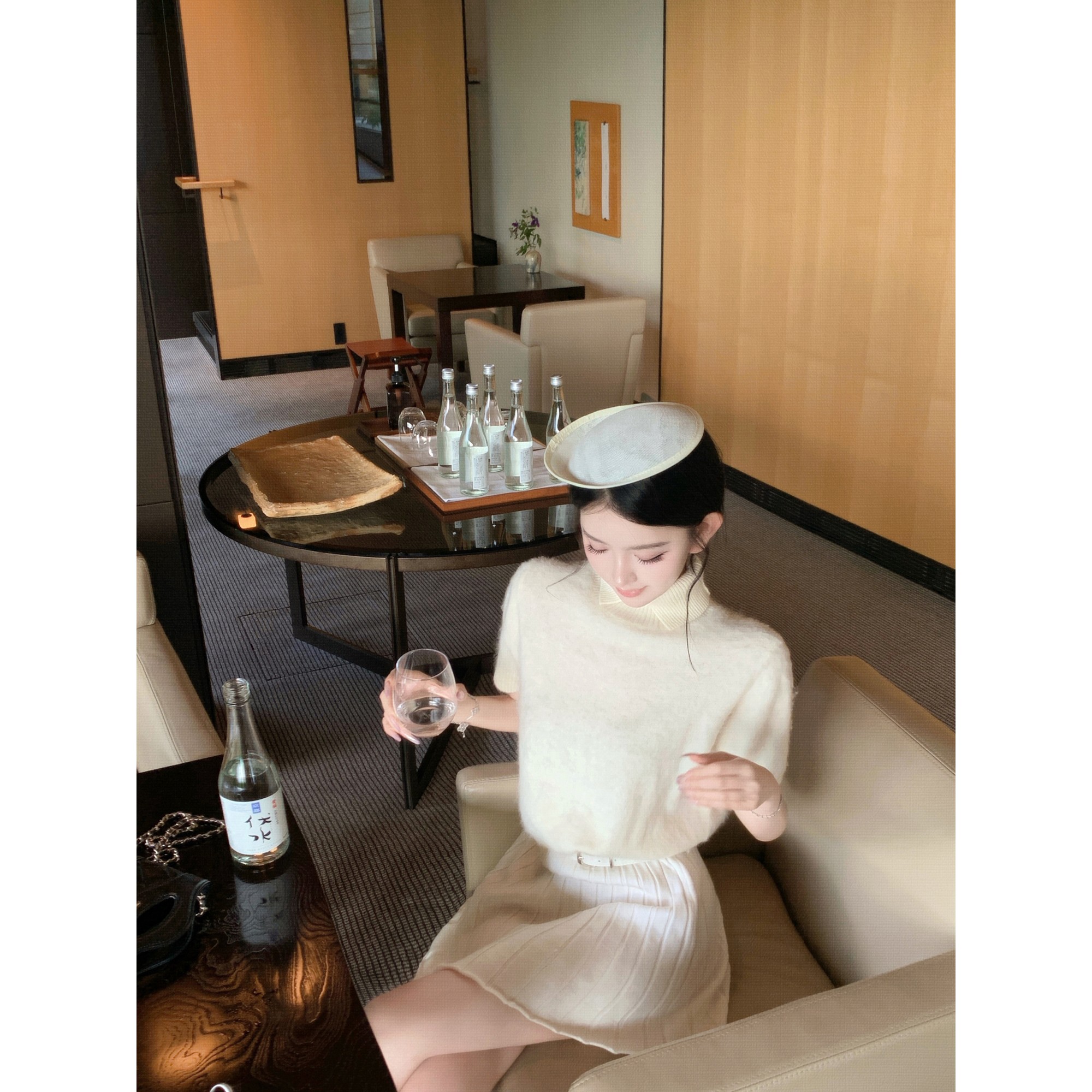 JAYKY YANG【奶乖限定】圆领&翻折领棉羊毛拉绒针织衫短袖上衣女