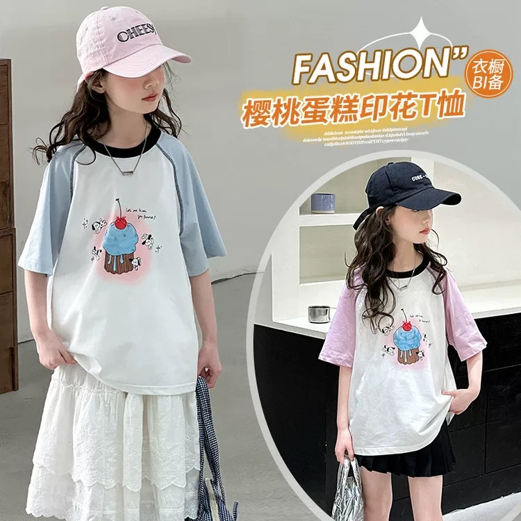 2025夏甜酷樱桃蛋糕撞色短袖T恤 D356 356 M