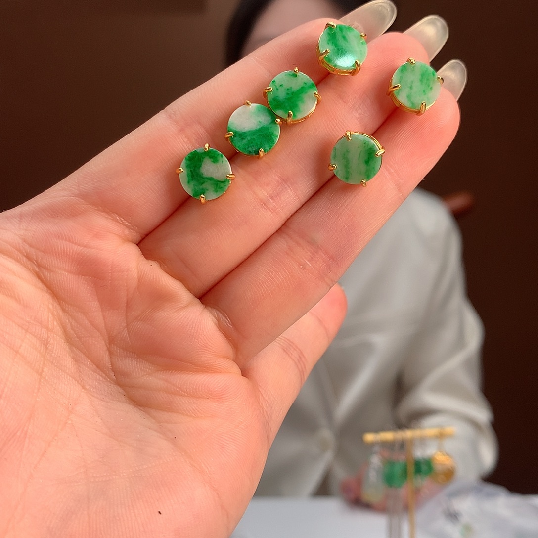 银S925镶嵌翡翠耳饰多样性发1