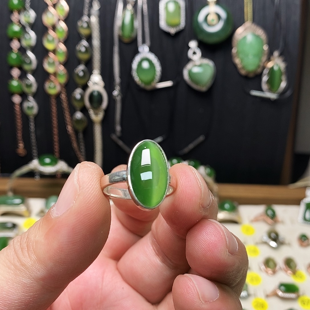 和田玉（碧玉）银S925镶嵌戒指