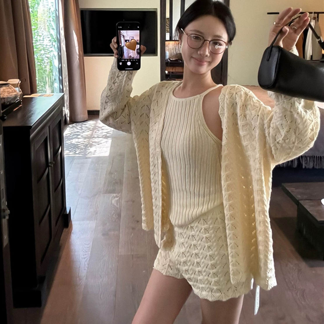 针织开衫➕短裤2件套套装