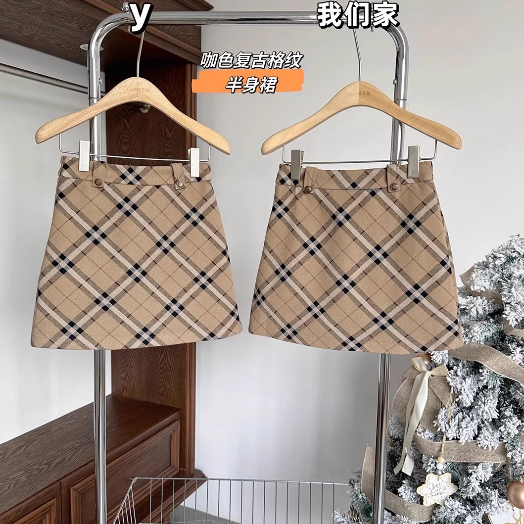 秋冬新款毛呢格子a字裙大码显瘦半身裙高腰遮肉包臀裙防走光短裙