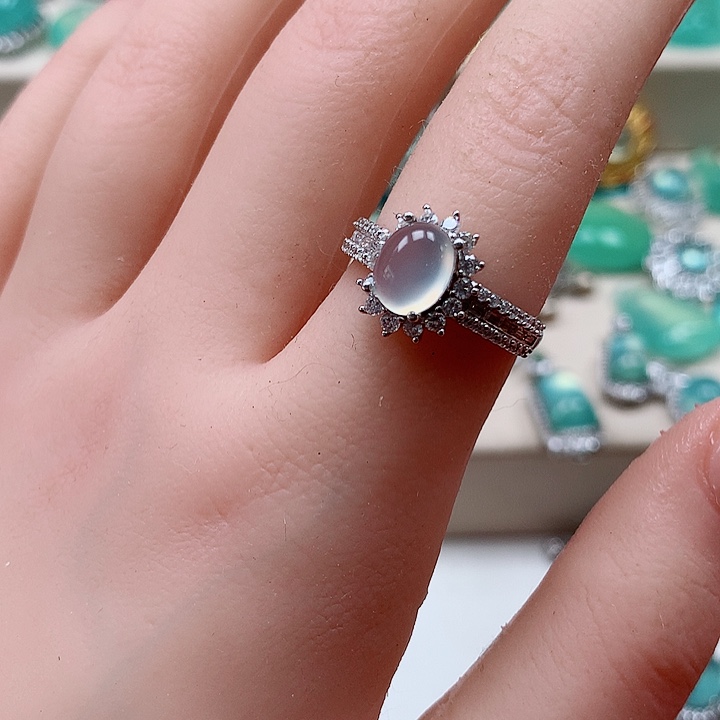 蛇纹石玉戒指银S925镶嵌