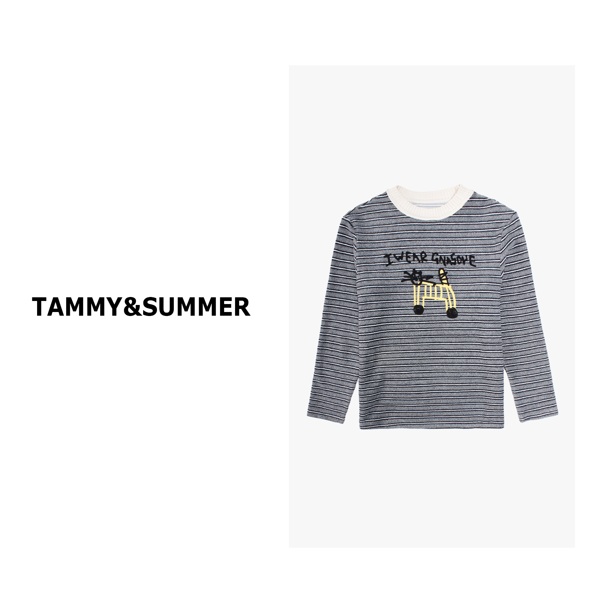 【Tammy&Summer】撞色条纹拼接字母圆领T恤宽松慵懒风百搭上衣50759