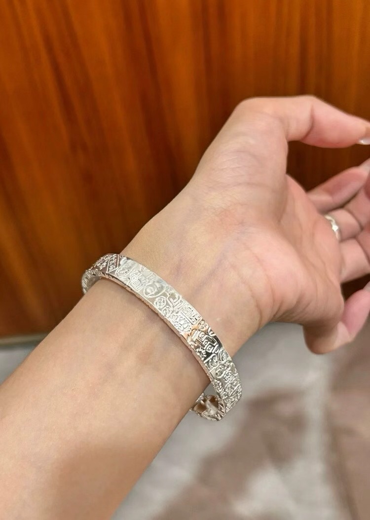 足银手镯 【招财】足银吉言银手镯实心开口足银手镯新中式送女友礼