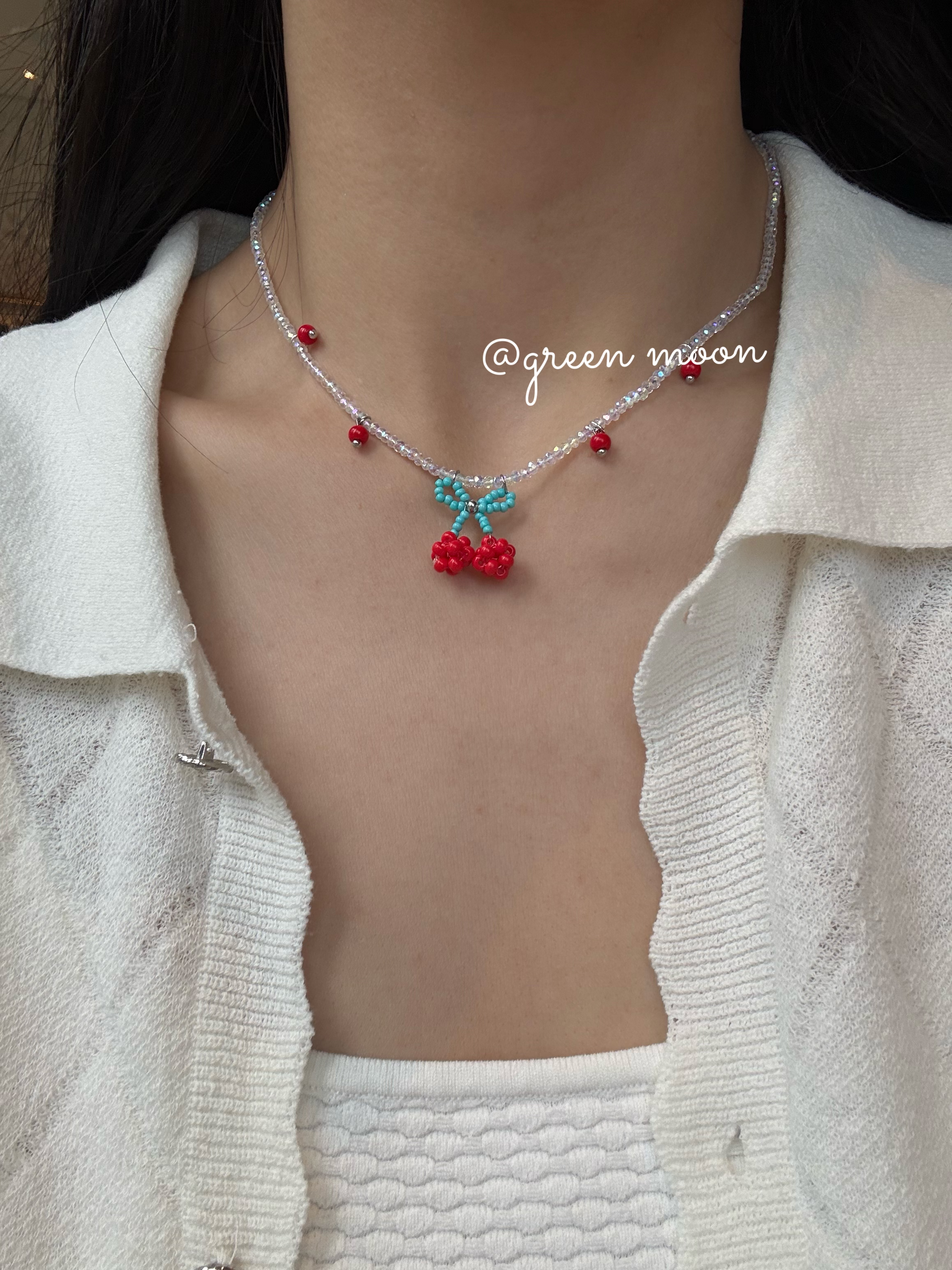 非金属仿水晶项链 【樱桃特调】红蓝配色樱桃卡通ins项链可爱L020