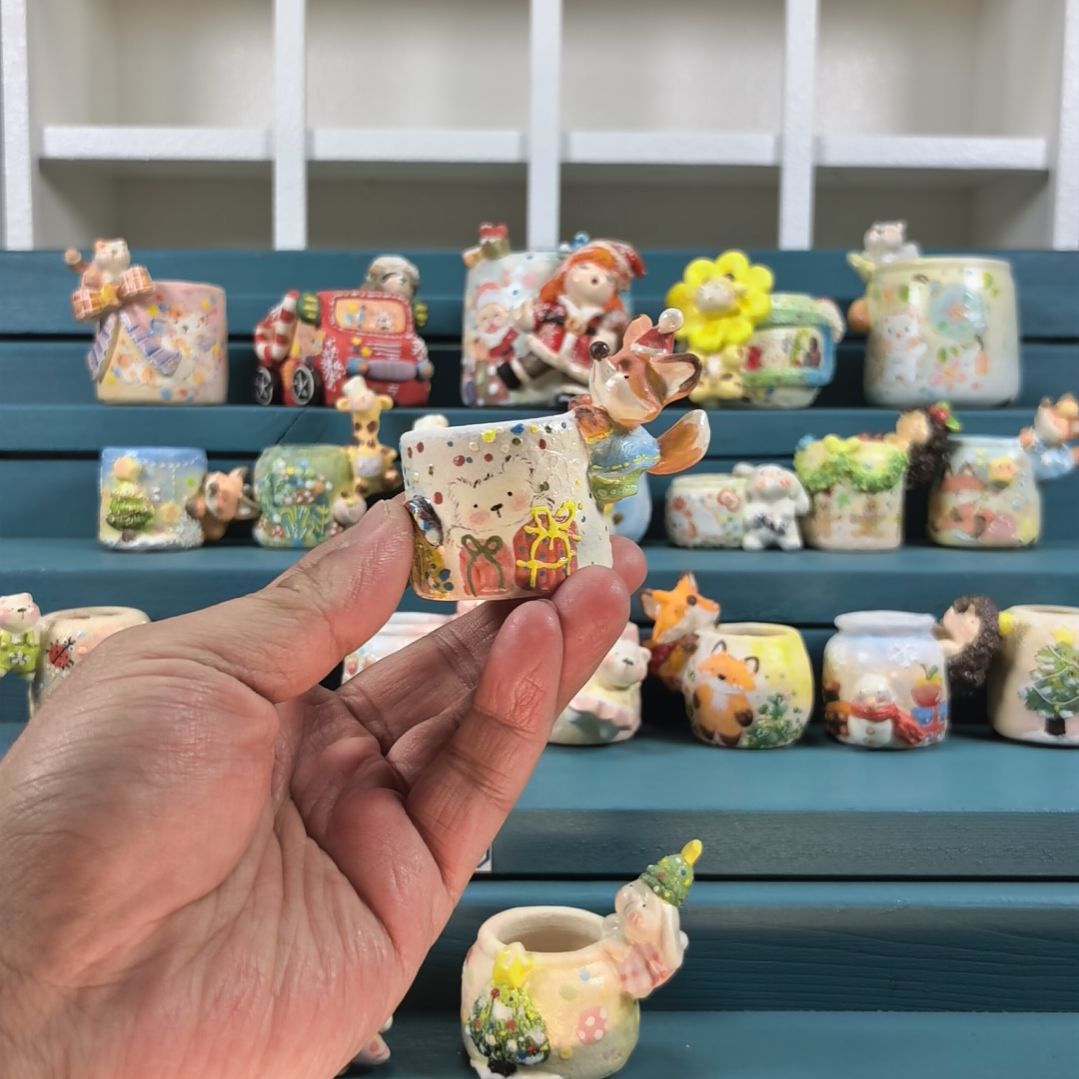 困***呐房子小狐狸 手绘多肉花盆