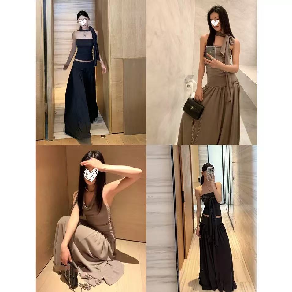 【现货】时尚气质抹胸上衣收腰显瘦长款半身裙两件套女2025夏季新款