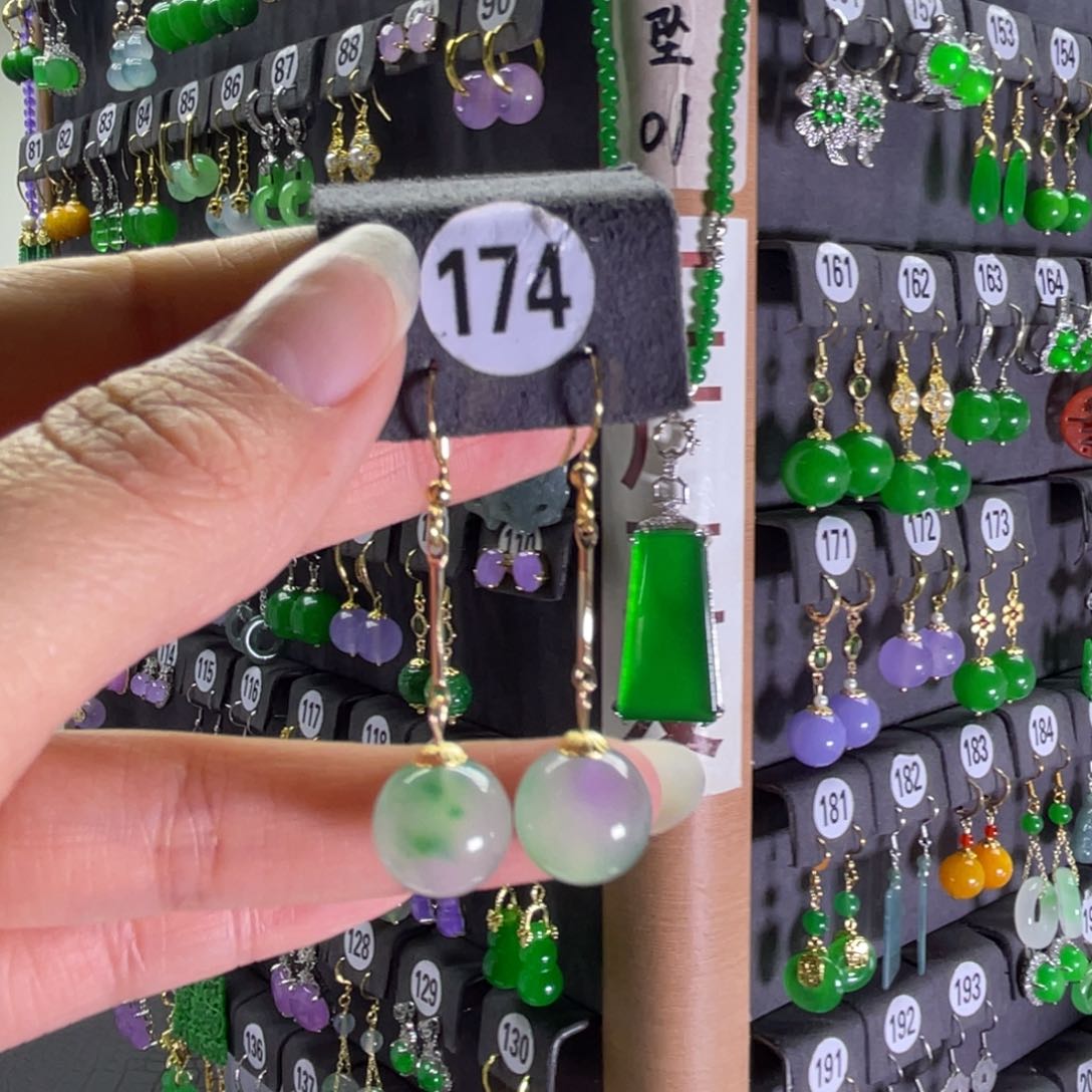 银S925镶嵌翡翠耳饰174