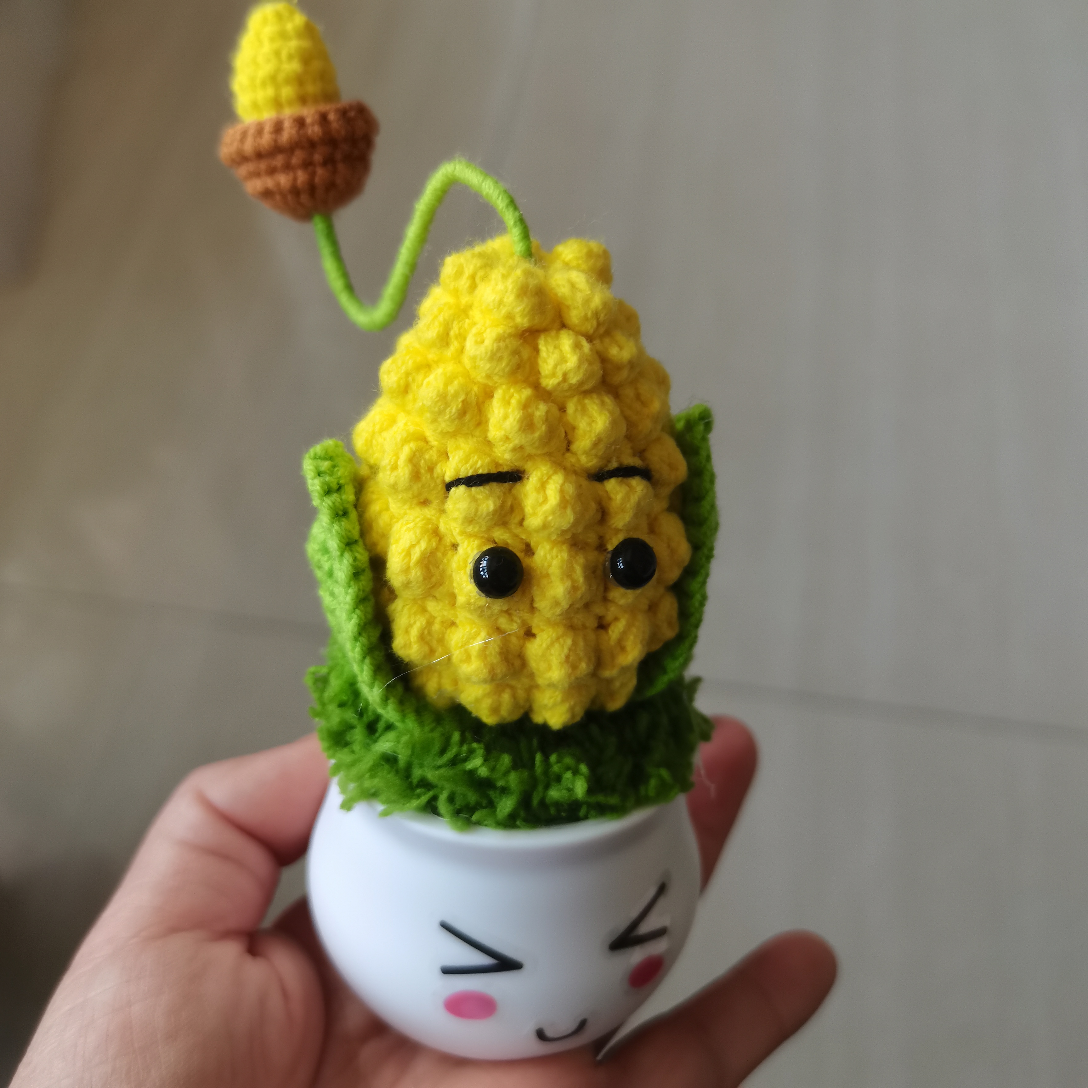 （成品）手工编织植物大战僵尸玉米投手盆栽礼物