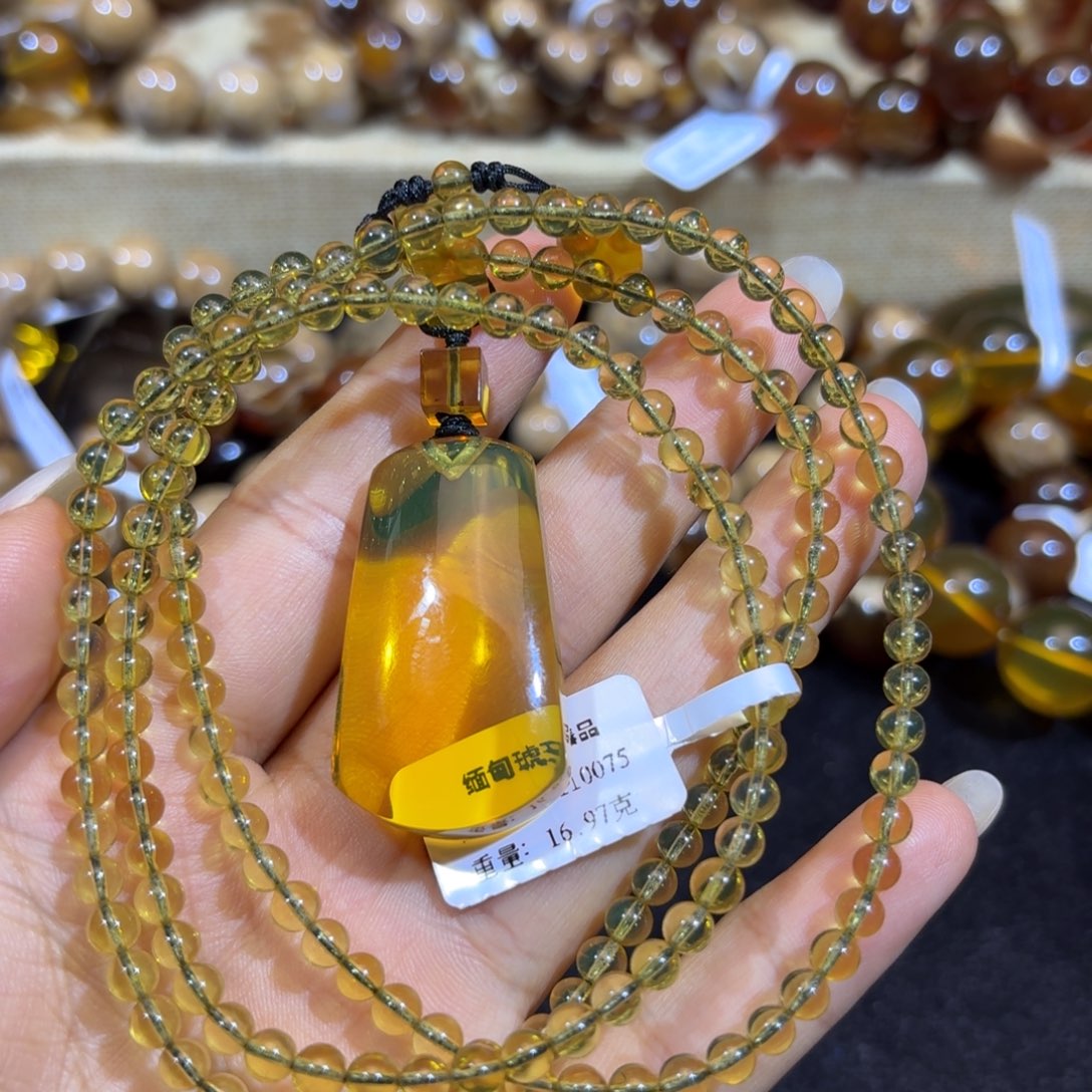 琥珀珠宝奇石未镶嵌蓝珀净水套链