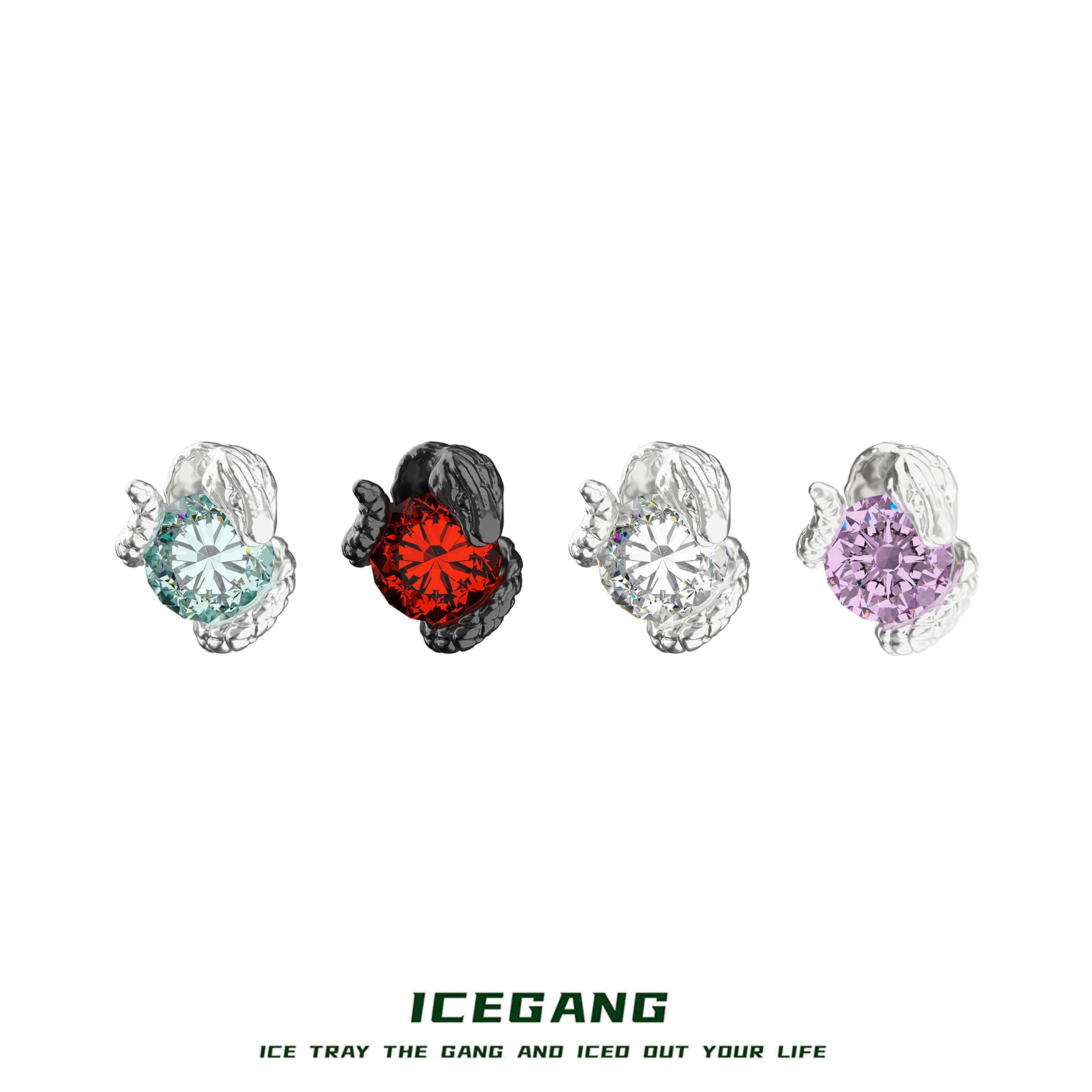 ICEGANG 925银合成锆石耳饰 马代蓝灵蛇缠绕耳钉养耳洞925银