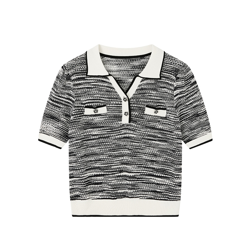 【小花专属】POLO领混色编织针织衫N2533