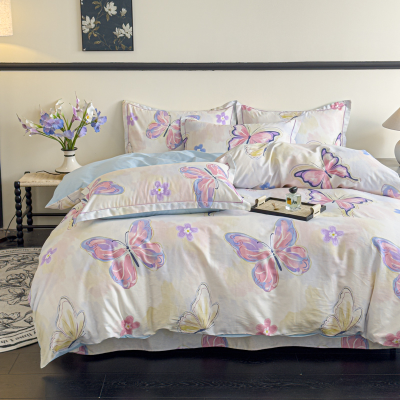 新疆棉全棉四件套 100%纯棉小清新印花4件套床裙款